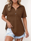 Waffle-Knit Short Sleeve Polo Shirt - Trendsi - Flyclothing LLC