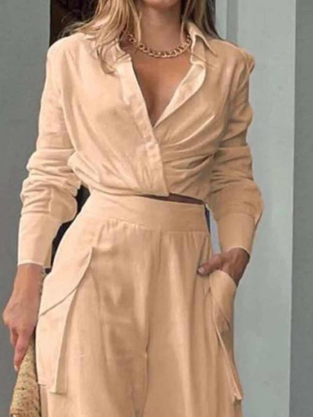 Full Size Long Sleeve Top and Pants Set Plus Size - Trendsi - Flyclothing LLC