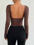 Backless Round Neck Long Sleeve T-Shirt - Trendsi - Flyclothing LLC