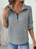 Perfee Texture Half Zip Long Sleeve Sweatshirt - Trendsi - Flyclothing LLC