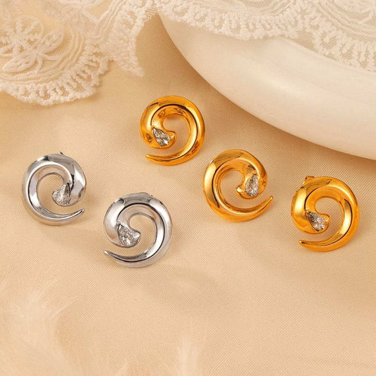 Titanium Steel Zircon Spiral Shape Earrings - Trendsi - Flyclothing LLC