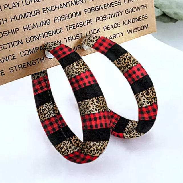 Plaid PU Leather Hoop Earrings - Trendsi - Flyclothing LLC