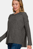 Zenana Full Size Exposed Seam Brushed Round Neck Sweater - Trendsi - Flyclothing LLC