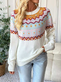 Contrast Round Neck Long Sleeve Sweater - Trendsi - Flyclothing LLC