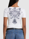 Graphic V-Neck Short Sleeve T-Shirt - Trendsi - Flyclothing LLC