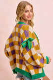 BiBi Mardigras Checker Board Front Open Cardigan - Trendsi - Flyclothing LLC