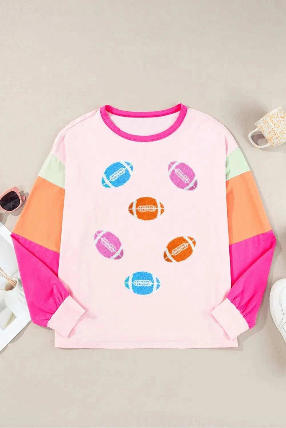 Football Round Neck Long Sleeve Top - Trendsi - Flyclothing LLC