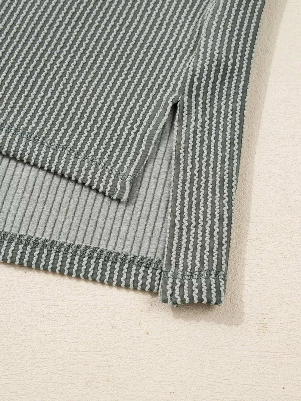 Twist Ribbed Exposed Seam Detail Long Sleeve Loose Top - Trendsi - Flyclothing LLC