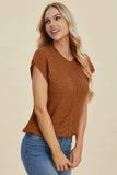 Double Take Full Size Cable-Knit Round Neck Cap Sleeve Sweater - Trendsi - Flyclothing LLC