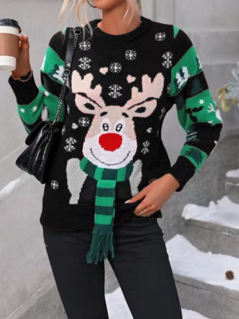 Reindeer Christmas Long Sleeve Sweater - Trendsi - Flyclothing LLC