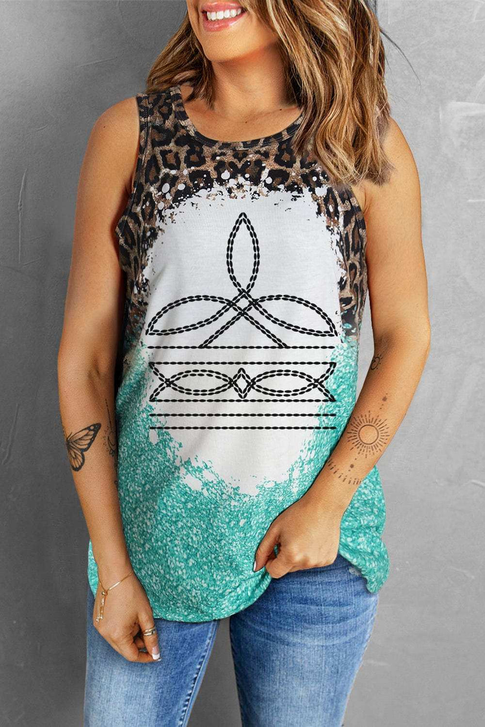 Leopard Geometric Round Neck Tank - Trendsi - Flyclothing LLC