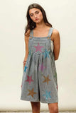BiBi Star Rhinestone Washed Wide Leg Shortalls - Trendsi - Flyclothing LLC