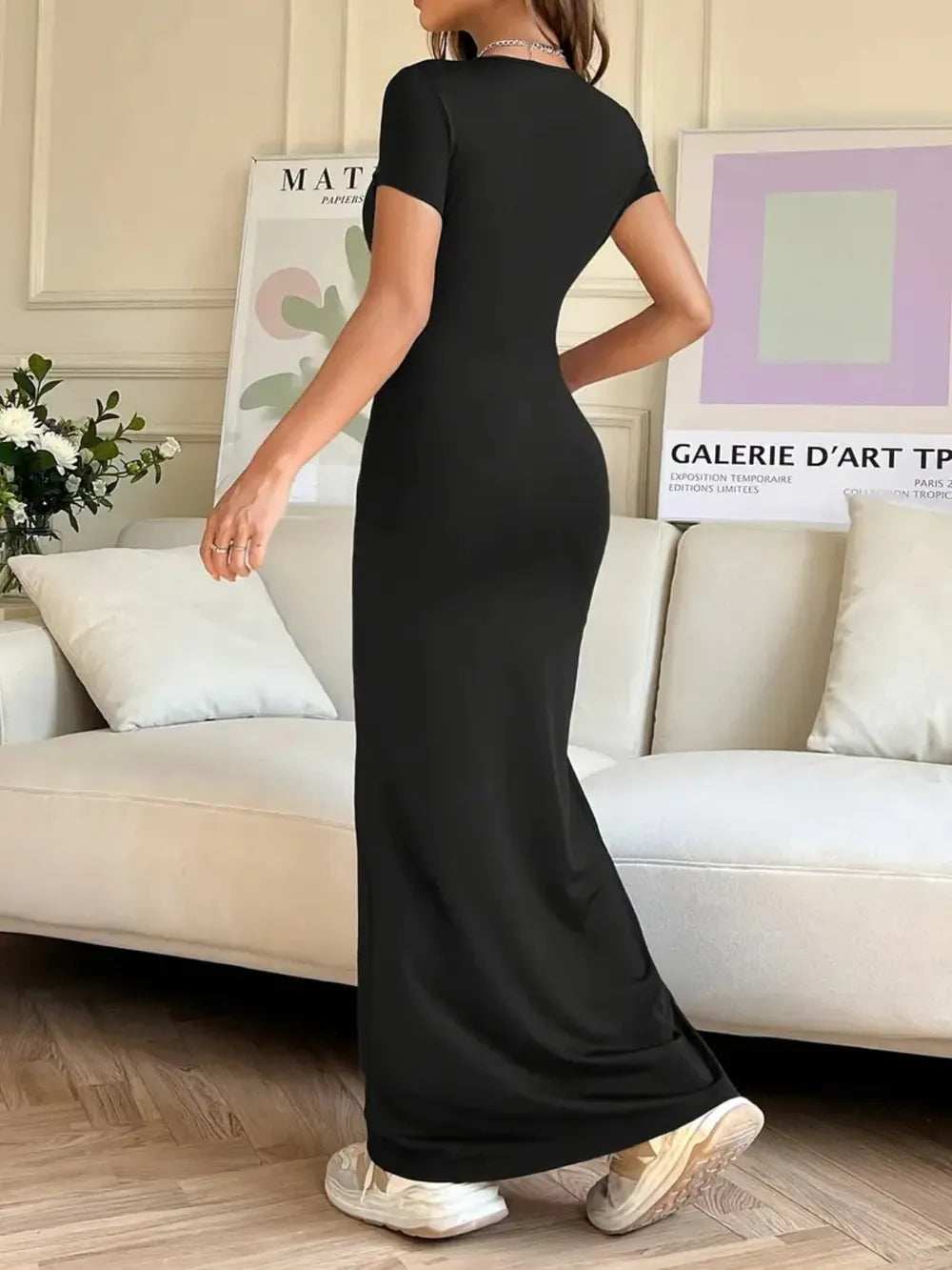 Short Sleeve Maxi Tee Dress - Trendsi - Flyclothing LLC