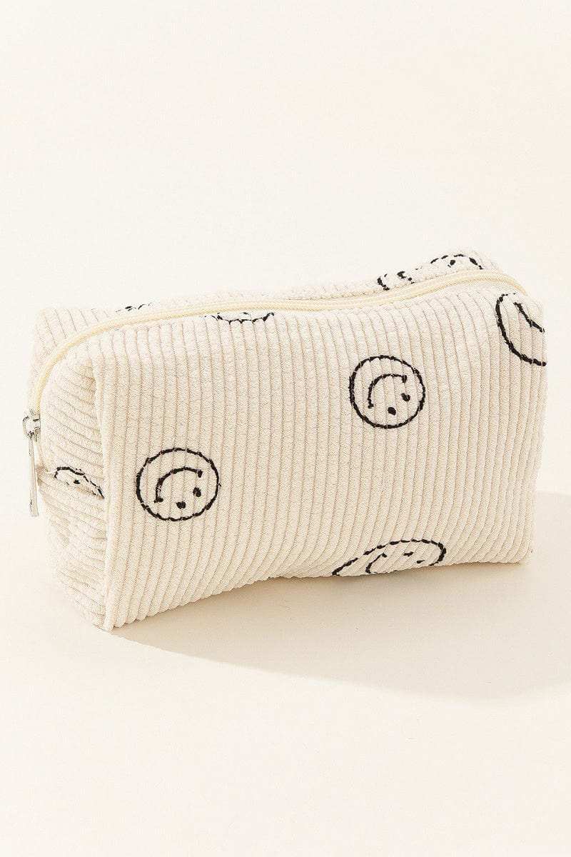 Zenana Smiley Face Corduroy Cosmetic Pouch - Trendsi - Flyclothing LLC