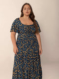 Plus Size Printed Short Sleeve Slit Tiered Maxi Dress - Trendsi - Flyclothing LLC