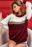 BiBi Color Block Sweater With Stripe Yoke - Trendsi - Flyclothing LLC