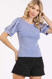 Mittoshop Mineral Wash Puff Sleeve Rib Knit Top - Trendsi - Flyclothing LLC