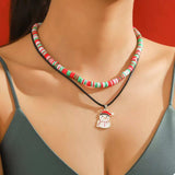 PU Leather Cord Necklace with Christmas Santa Pendant - Trendsi - Flyclothing LLC