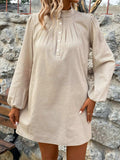Half Button Mock Neck Long Sleeve Mini Shirt Dress - Trendsi - Flyclothing LLC