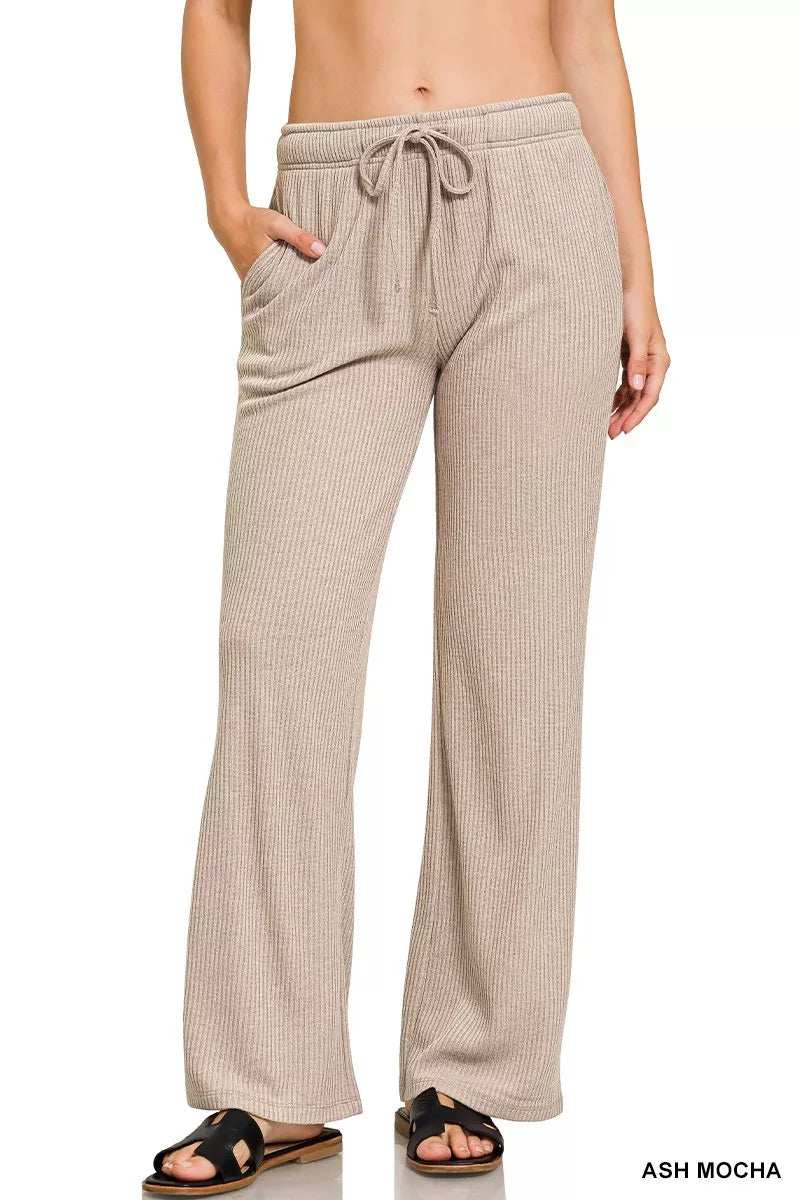 Zenana Ribbed Drawstring Lounge Pants - Trendsi - Flyclothing LLC