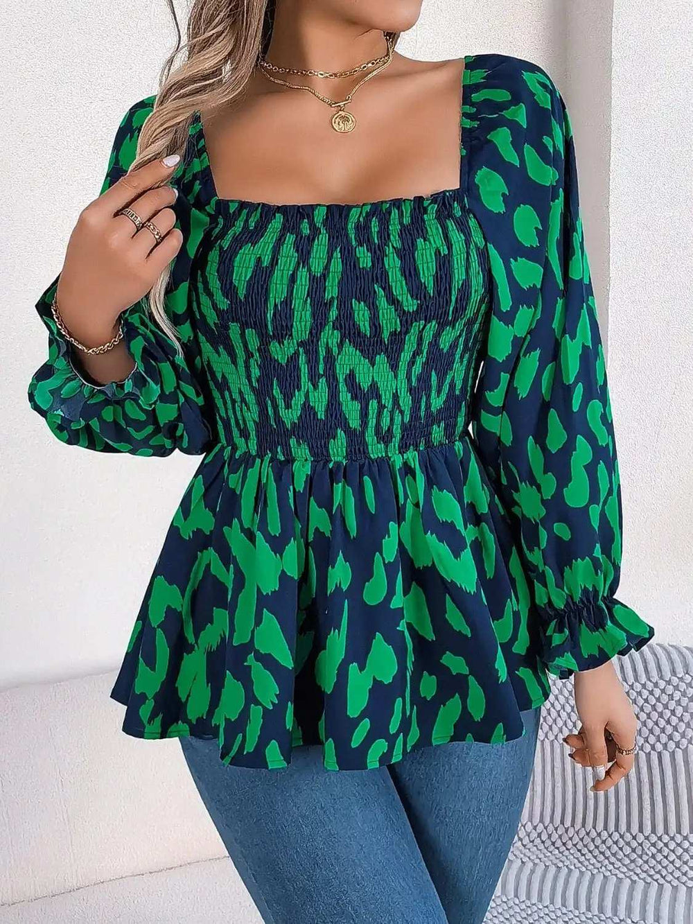 Square Neck Flounce Sleeve Blouse - Trendsi - Flyclothing LLC