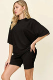 Double Take Full Size Texture Round Neck Drop Shoulder T-Shirt and Shorts Set - Trendsi - Flyclothing LLC
