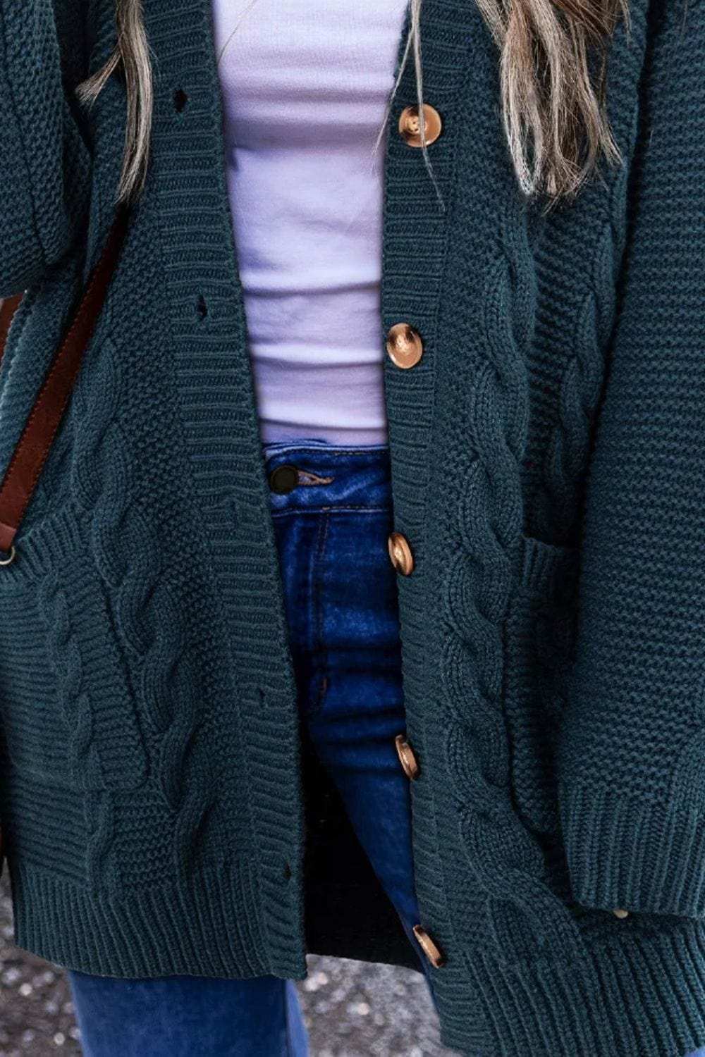 Cable-Knit Button Up Long Sleeve Cardigan - Trendsi - Flyclothing LLC