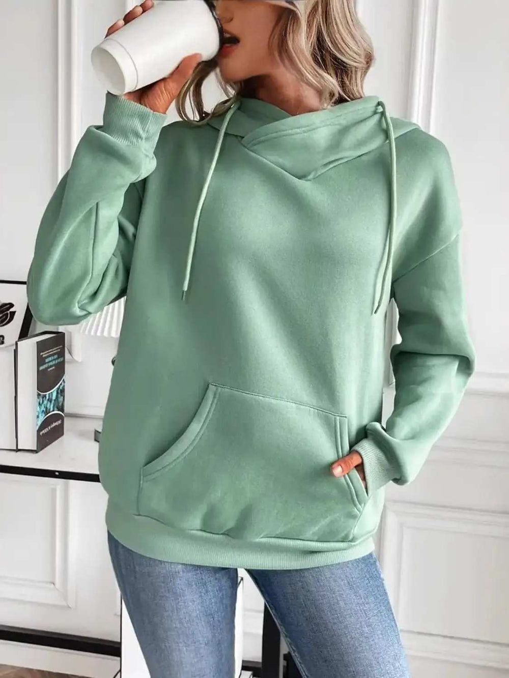Drawstring Long Sleeve Hoodie with Kangaroo Pocket - Trendsi - Flyclothing LLC