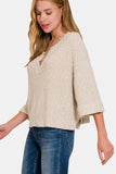 Zenana Notched Side Slit Patch Sweater - Trendsi - Flyclothing LLC