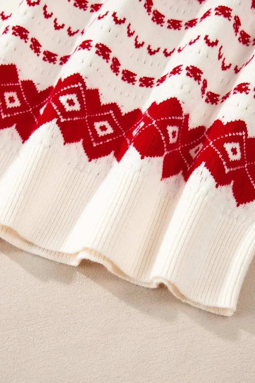 Geometric Round Neck Dropped Shoulder Sweater - Trendsi - Flyclothing LLC