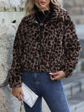 Leopard Collared Neck Zip Up Jacket - Trendsi - Flyclothing LLC