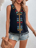 Tassel Printed V-Neck Tank - Trendsi - Flyclothing LLC