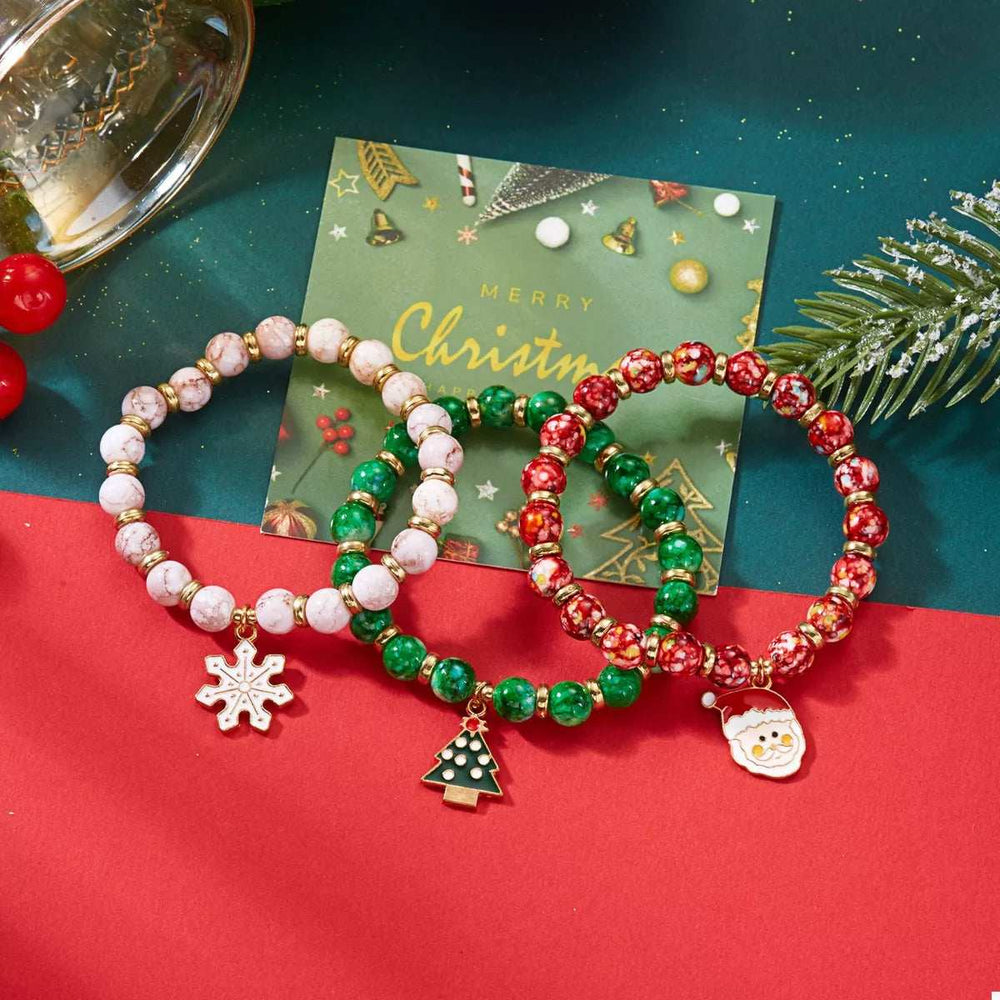 3 Piece Christmas Charm Beaded Bracelet - Trendsi - Flyclothing LLC