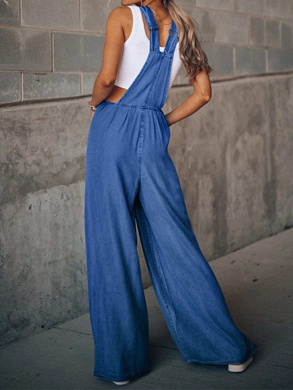 Distressed Wide Leg Denim Overalls - Trendsi - Flyclothing LLC