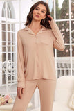 Button Up Long Sleeve Top and Pants Lounge Set - Trendsi - Flyclothing LLC