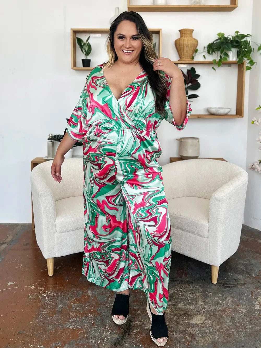 Double Take Full Size Half Sleeve Wide Leg Jumpsuit - Trendsi - Flyclothing LLC