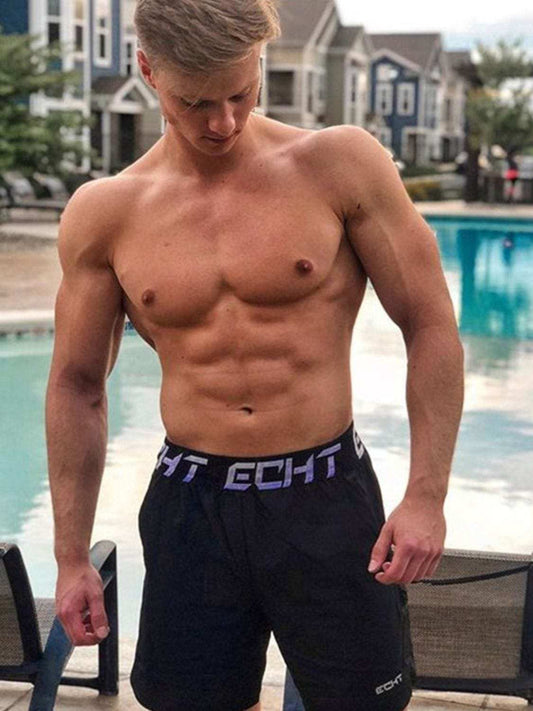 Men's Letter Elastic Waist Active Shorts - Trendsi - Flyclothing LLC