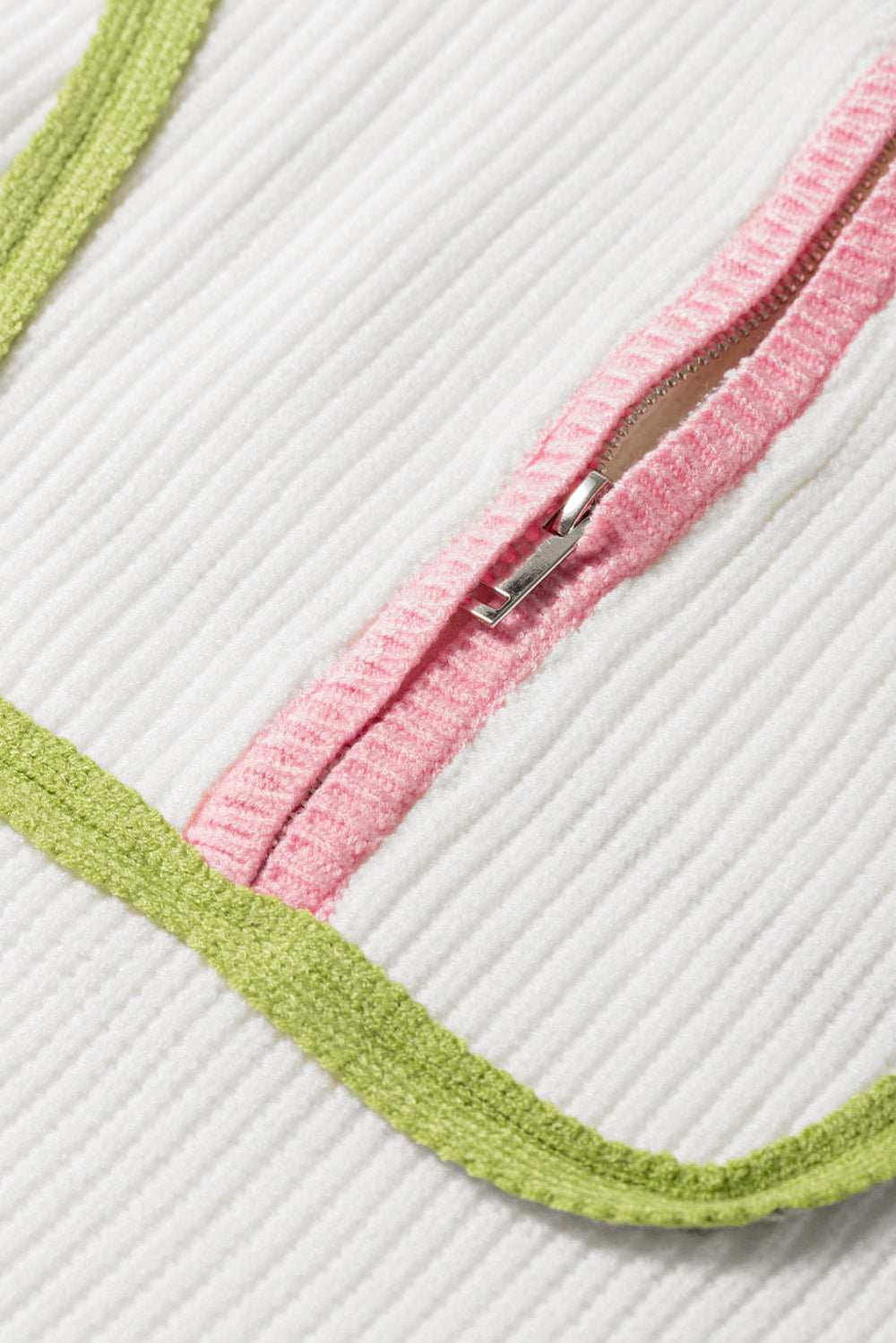 Contrast Half Zip Drop Shoulder Sweater - Trendsi - Flyclothing LLC