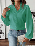 Ruffled V-Neck Long Sleeve Blouse - Trendsi - Flyclothing LLC