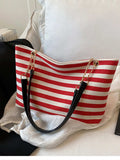 Striped Shoulder Bag with Chain Detail - Trendsi - Flyclothing LLC