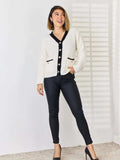 Contrast Trim Button Up Cardigan - Trendsi - Flyclothing LLC