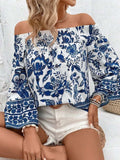 Smocked Printed Off-Shoulder Blouse - Trendsi - Flyclothing LLC