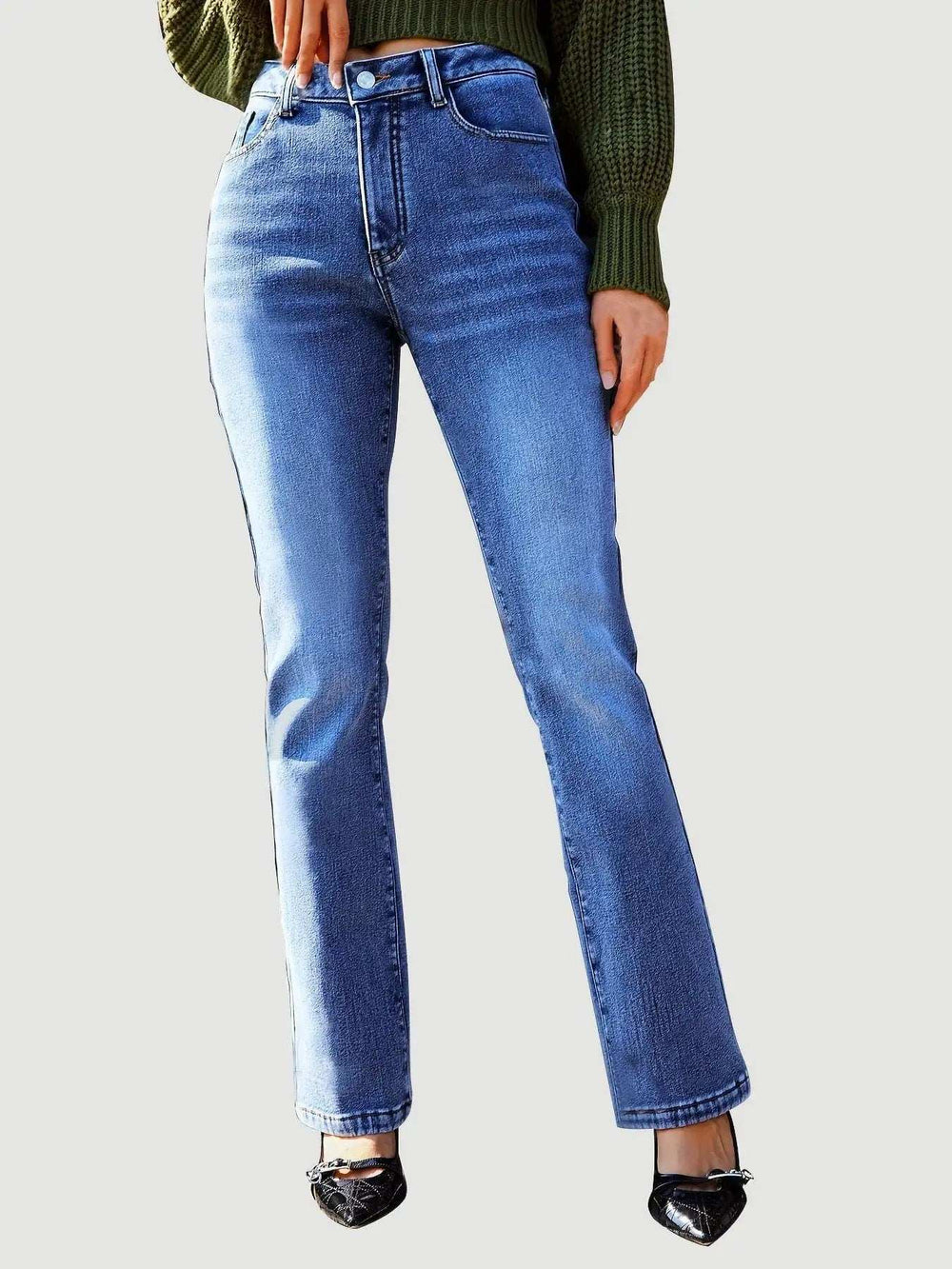 Straight Leg Jeans with Pockets - Trendsi - Flyclothing LLC