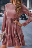 Ruffle Hem Round Neck Long Sleeve Dress - Trendsi - Flyclothing LLC
