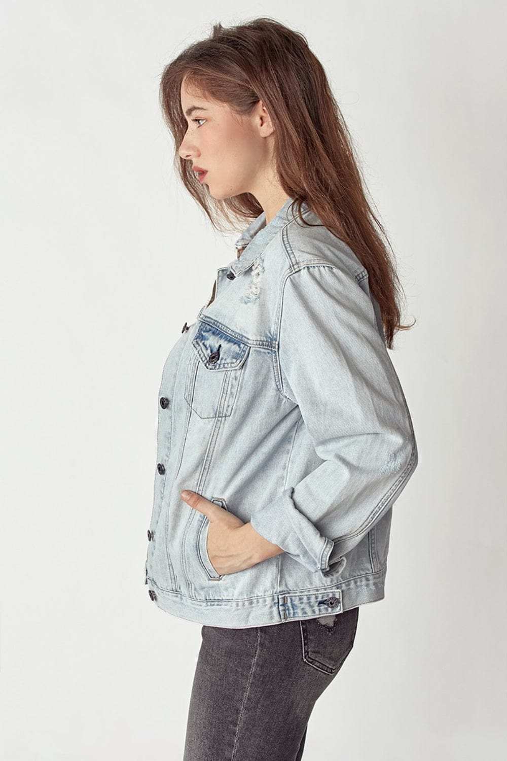 RISEN Distressed Button Up Jacket - Trendsi - Flyclothing LLC