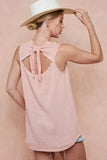 BiBi Popcorn Waffle Open Back Top with Tied Ribbon - Trendsi - Flyclothing LLC