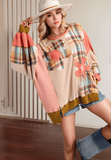 Slit Plaid Round Neck Long Sleeve Sweatshirt - Trendsi - Flyclothing LLC