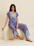 Printed V-Neck Wide Leg Jumpsuit - Trendsi - Flyclothing LLC