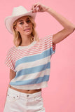 BiBi Stripes Lightweight Short Sleeve Sweater - Trendsi - Flyclothing LLC