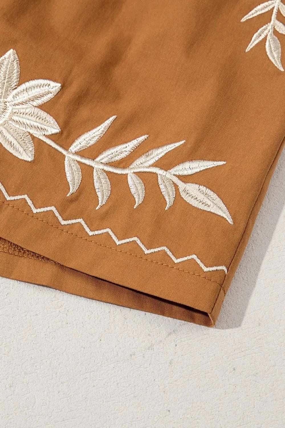 Embroidered Boho Tasseled Drawstring Elastic Waist Casual Shorts - Trendsi - Flyclothing LLC